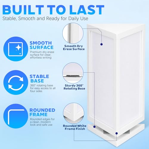 Lincia 3-sided Rotating Desktop Whiteboard Tower, Total 29.4" x 15.3" Dry Erase Board Planner with 8 Markers and Eraser, Multi-surface Memo Board for To-do Lists, Weekly Planning, Office, Home, School - style: 3-sided