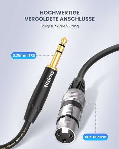 tisino XLR Female to 1/4 Inch (6.35mm) TRS Jack Lead Balanced Signal Interconnect Cable XLR to Quarter inch Patch Cable - 3.3 Feet - size: 3.3 feet