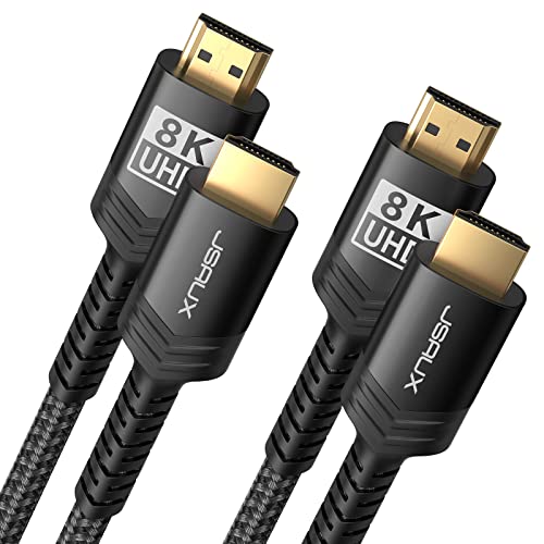 JSAUX 8K HDMI Cable 2.1 2 Pack 6ft, 48Gbps Ultra High Speed HDMI Cable Braided Cord (4K@144Hz, 4K@120Hz, 8K@60Hz) HDCP 2.2&2.3 HDR 10 eARC ARC, Compatible with Switch 2/PS5/Laptop/Monitor/HDTV/-Black - color: Black, size: 6ft