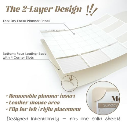 JJPRO Dual-Layer Dry Erase Desk Mat,Large Multi-Use Dry Erase Desk Calendar,Erasable Desk Pad,Double-Sided Faux Leather Desk Pad,Reusable Large Mouse Pad for Office, Home - Eggshell -16"x34" - color: Eggshell