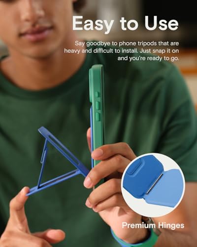 MOFT Phone Stand, Magnetic Phone Tripod Stand Stain-Resistant MOVAS Leather & Angle Adjustment & Strong Magnets Tripod for iPhone 17/16/15/14/13/12 (Included Metal Ring)-Sapphire - color: Sapphire, size: Without Card Slot