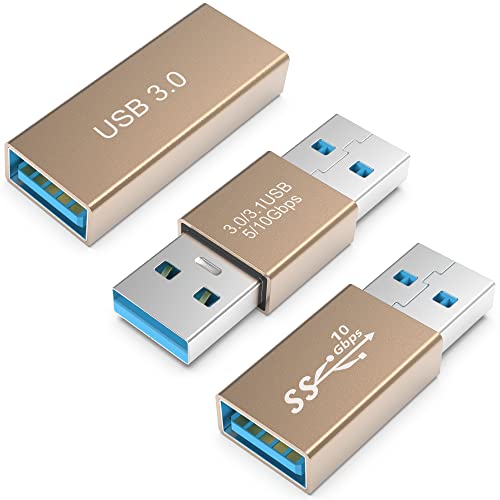 (3 Pieces) USB 3.0 Adapter kit, Support Charging and Data Transfer, High Speed Extension Coupler Converter Extender Connector, Female to Female, Male to Male, Male to Female USB Adapter - GOLD - style: 3 in 1 Pack
