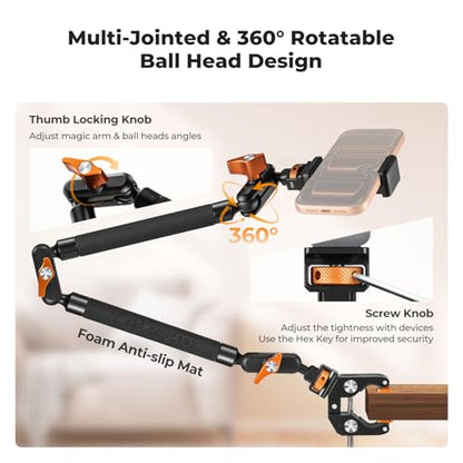 K&F CONCEPT 22" Magic Arm Clamp Kit, Overhead Desk Camera Mount, Long Articulating Friction Boom Arm for Phone, Action Camera, LED Light, Microphone