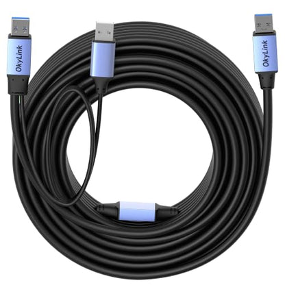 OkyLink Active USB 3.0 Data Cable A to A, Male to Male 5Gbps, 50ft | 15M, 3.2 Gen 1, With power cable and repeater, for Industrial Automation and CCTV System - color: USB3.0(5Gbps), size: 50ft (15m)