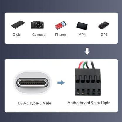 chenyang USB 2.0 Front Panel Header 9/10Pin to USB C Male Mainboard Header Port Data Extension Cable Adapter 0.5M - style: USB Type-C
