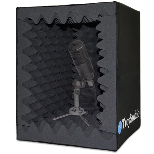 TroyStudio Portable Vocal Booth, Large Foldable Microphone Isolation Shield, Music Recording Studio Sound Echo Absorbing Box, Desk & Stand Use Reflection Filter with Thickened Dense Acoustic Foam - color: Small Size