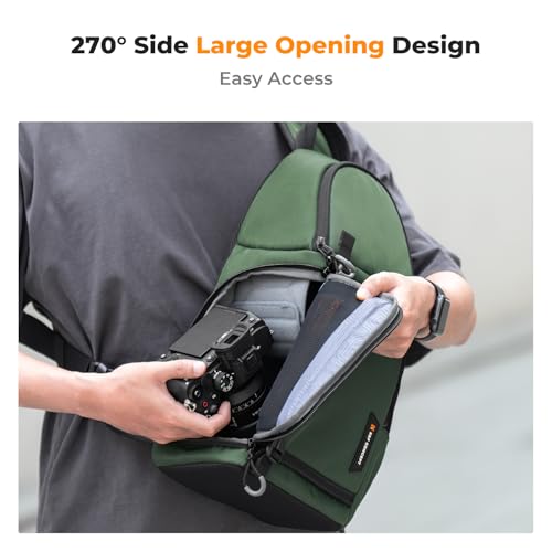 K&F CONCEPT Camera Sling Bag Crossbody Bag Camera Shoulder Backpack DSLR/SLR/Mirrorless Photography Bags Compatible with Canon/Nikon/Sony/Fuji/Gopro/DJI - color: Green, size: Medium