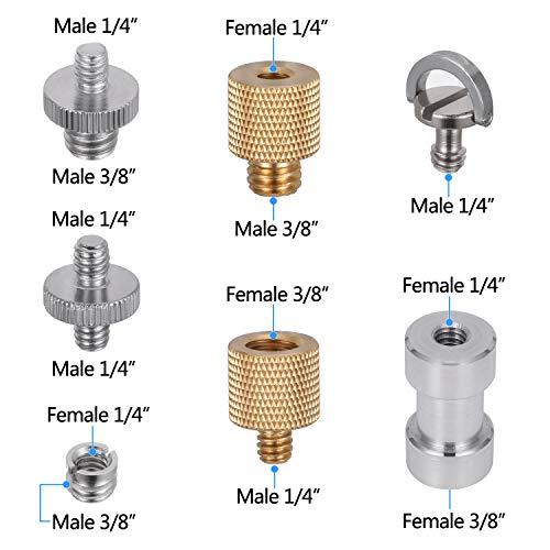 22pcs Camera Screw Adapter, KWOKWEI Camera Screw Mount Set 1/4" to 1/4" and 1/4" to 3/8" Tripod Screw Adapter Converter, Metal Camera Mount Adapter for Camera, Monopod, Ball Head, Light Stand - style: A-22Pack