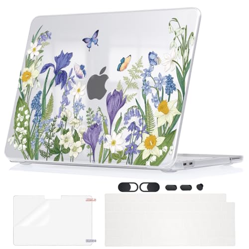Romantic Purple Floral Butterfly Hard Shell Case for 2026 Apple MacBook Neo 13 A18 Pro A3404 All-in-One Protective Kit with Keyboard Skin, Screen Protector, Dust Plugs & Webcam Cover - color: Purple Floral