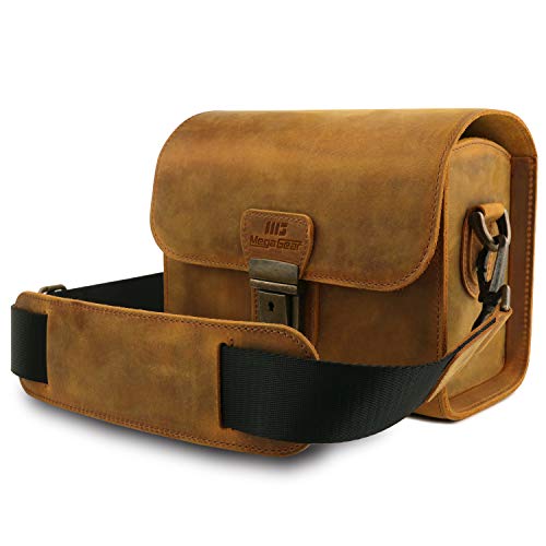 MegaGear Pebble Genuine Leather Camera Messenger Bag for Mirrorless, Instant and DSLR Cameras - color: Camel