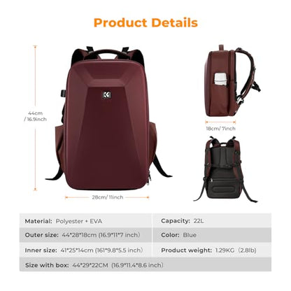 K&F CONCEPT Camera Backpack,Hardshell Photography DSLR Camera Bag with 15-15.6 Inch Laptop Compartment Hard Shell Camera Case Compatible with Canon/Nikon/Sony/DJI Mavic Drone - color: Red