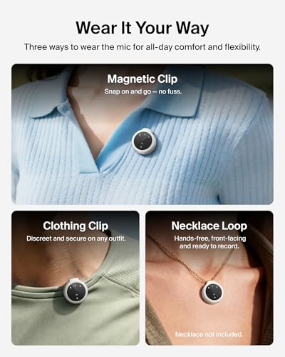Belkin Stage Wireless Mini Microphone, Wearable Clip On Magnetic Mics for iPhone 17/16/15, Android, 24-bit/48 kHz, Noise Reduction, Dual Lavalier Microphone for YouTube, Vlogging, 36H Battery - style: Microphone