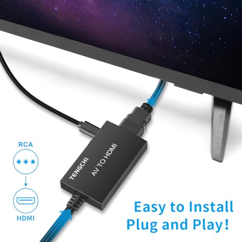 Tengchi RCA to HDMI Converter, Composite to HDMI Adapter Support 1080P PAL/NTSC Compatible with PS one, PS2, PS3, STB, Xbox, VHS, VCR, Blue-Ray DVD Players