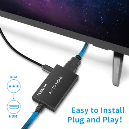 Tengchi RCA to HDMI Converter, Composite to HDMI Adapter Support 1080P PAL/NTSC Compatible with PS one, PS2, PS3, STB, Xbox, VHS, VCR, Blue-Ray DVD Players