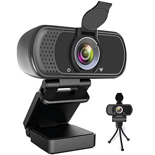 1080P Webcam with Microphone, HD Web Camera with Tripod Stand, Auto Light Correction, Privacy Cover, 110° FOV, Plug&Play Computer USB Camera for Zoom/Teams/Facetime/YouTube/Google Meet/Switch - color: BLACK