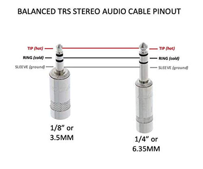 Custom Cable Connection 15 Foot Pro Audio 1/4 inch (6.35mm) TRS to 1/8 inch (3.5mm) TRS Balanced Cable - size: 15 Foot