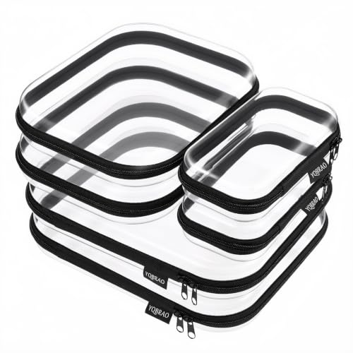 YQBRAO 6 Pack Sleek Black Clear Hard Shell Zipper Case, 1.2mm Heavy Duty Tech & Cosmetic Bags, Crush-Proof Electronic Storage & Makeup Organizer for Travel, Tools & Diaper Bag (2L+2M+2S) - color: Black, size: 6 Pack (2L+2M+2S)