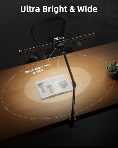 Desk Lamps for Home Office, Sensor Switch Dual Lamp Head | 270° Rotatable & Extendable Aluminum Alloy Arm, Eye-Caring, 24W Dimmable 3 Color Modes Desk Light with Clamp