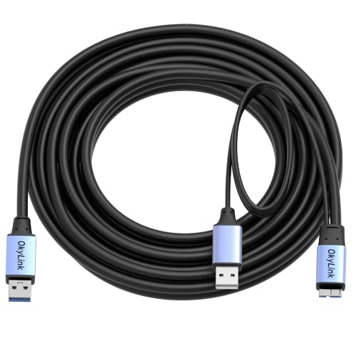 OkyLink Active USB 3.0 A to Micro-B Cable, Male to Male, 5Gbps, 15ft | 5M, 3.2 Gen 1, for External Hard Drive HDD SSD - color: Gray USB3.0, size: 15ft (5m)