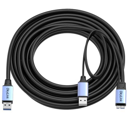 OkyLink Active USB 3.0 A to Micro-B Cable, Male to Male, 5Gbps, 15ft | 5M, 3.2 Gen 1, for External Hard Drive HDD SSD - color: Gray USB3.0, size: 15ft (5m)