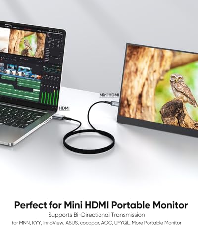 Mini HDMI to HDMI Cable 6FT, High Speed HDMI to Mini HDMI Cable for Portable Monitor 4K@60Hz HDMI Mini 2.0 Cord 2K,1080P, HDR Compatible with Camera, Camcorder, Laptop, HDTV, Graphics