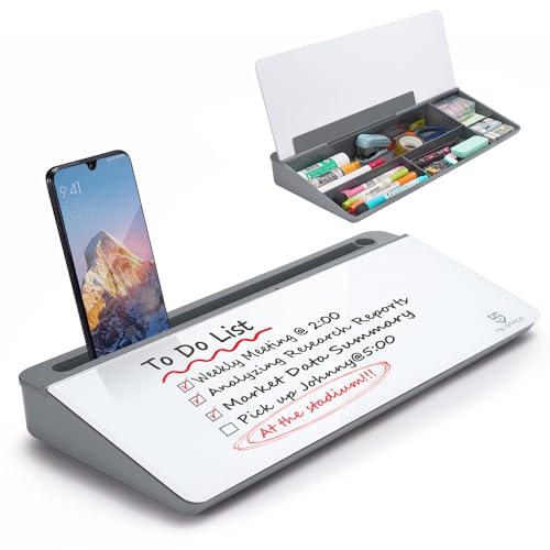 Small Desktop Glass Whiteboard Dry-Erase-Board - Computer Keyboard Stand White Board Surface Pad with Drawer, Desk Organizers with Accessories for Office, Home, School Supplies - Grey - color: Grey