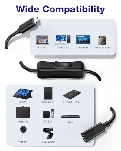 RIITOP USB Type-C Extension Cable with On Off Switch [1ft], USB 3.1 Type-C Male to Female Extension Cable with ON/Off Switch Support Video/Data/PD Charging