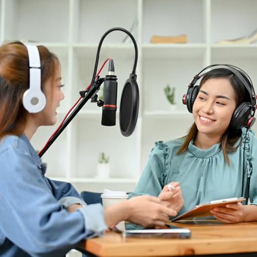 Professional Microphone Pop Filter Shield,Mic Wind Mask Shield Screen with Blue Yeti and Any Other Microphone, Dual Layered Wind Pop Screen With A Flexible 360 Degree Gooseneck Clip Stabilizing Arm