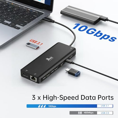 LIONWEI Laptop Docking Station 13 in 1 - Dual HDMI+DisplayPort+10Gbps, 6 USB C/A, 100W PD, Ethernet, SD/TF, Audio, USB C Hub for MacBook/Dell/HP/Surface, Black - color: Black-13 IN 1(2 HDMI+DP)