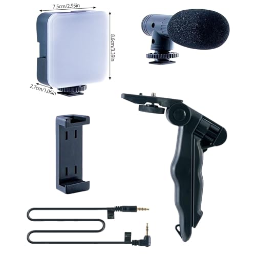 Vlog Starter Set with Tripod Adjustable Light Microphone & Phone Clip for Live Streaming Video Conference Grip Tripod with Phone Holder