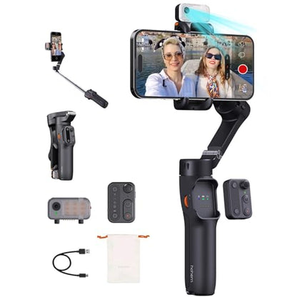hohem iSteady V3 Gimbal Stabilizer for iPhone, Magnetic AI Tracker,Detached Remote,Built-in Tripod Extension Rod, 3-Axis Phone Gimbal Stabilizer for Smartphone Video Recording Vlog Live tiktok,Black