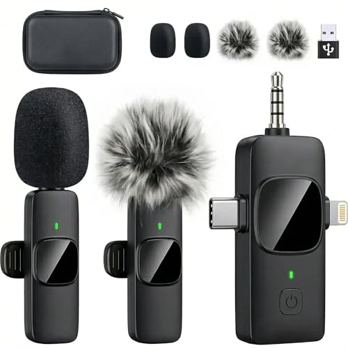 4in1 Wireless Lavalier Microphone for iPhone, iPad, Android, Camera，computers;mini Noise Reduction Recording Mic 2.4G Ultra-Low Delay,with storage box for Live Stream Content Creators Podcast