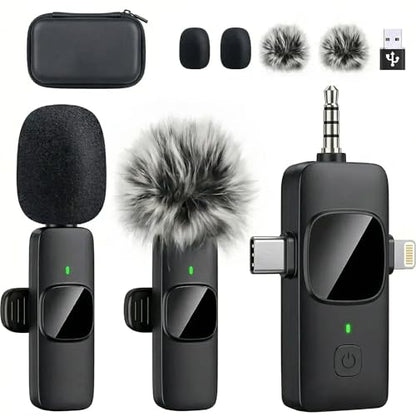4in1 Wireless Lavalier Microphone for iPhone, iPad, Android, Camera，computers;mini Noise Reduction Recording Mic 2.4G Ultra-Low Delay,with storage box for Live Stream Content Creators Podcast