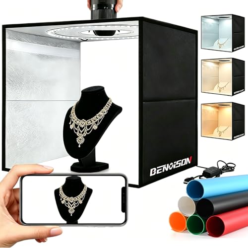 BENOISON Light Box Photography 16"x16" Portable Shooting Tent with 120 LEDs & 6 Backdrops for Jewelry Watches Cosmetics Food Photography