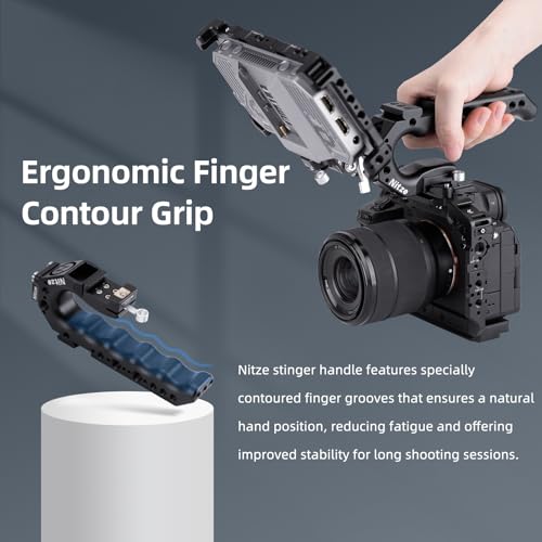 Nitze Quick Release NATO Handle with NATO Rail and Cold Shoe Adapter, Ergonomic Camera Top Handle for Camera Rigs (Stinger Series) - PA28-A