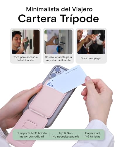 MOFT Phone Tripod Wallet, 3 in 1 Phone Stand Wallet, NFC-Supported Magnetic Phone Stand, MOVAS Vegan Leather Adjustable Card Holder, Light Pink - color: Light Pink, size: With Card Slot
