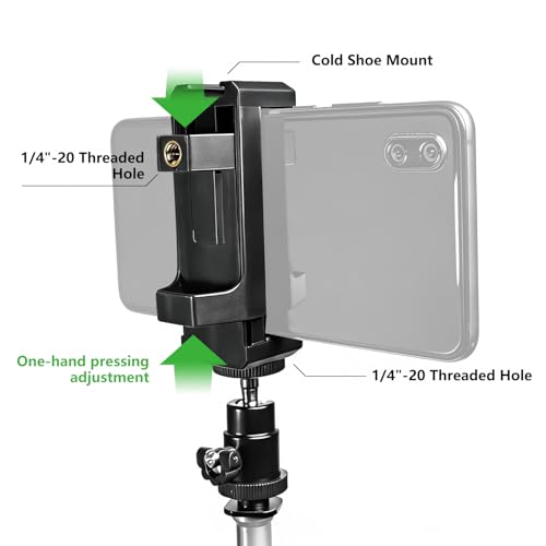 Hot Shoe Phone Mount for Camera, Ball Head Adapter with Phone Clamp - 360° Rotatable Smartphone Holder for DSLR/Mirrorless/Action Cam Live Streaming