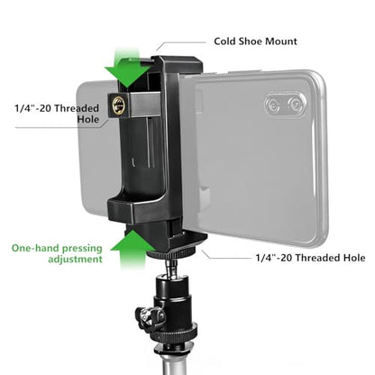 Hot Shoe Phone Mount for Camera, Ball Head Adapter with Phone Clamp - 360° Rotatable Smartphone Holder for DSLR/Mirrorless/Action Cam Live Streaming
