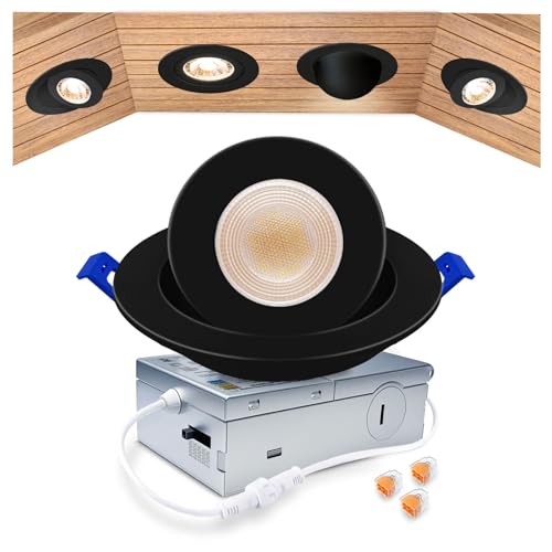 zouzai 4 Inch Gimbal LED Recessed Lights, Black, 1 Pack, with Junction Box, 360°+ 90° Adjustable, 5CCT 2700K-5000K, Dimmable, Canless Eyeball Downlight, CRI90+, 980LM 10W 120V, ETL - color: Black-4 inch, size: 1 Pack