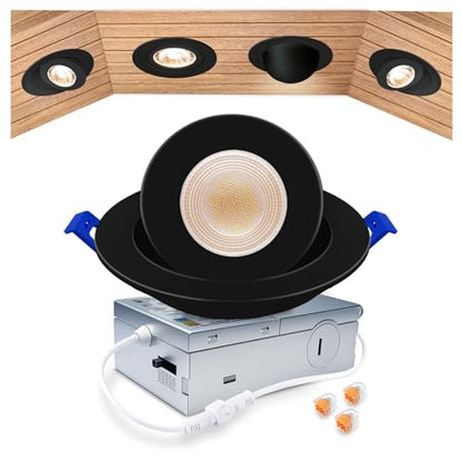 zouzai 4 Inch Gimbal LED Recessed Lights, Black, 1 Pack, with Junction Box, 360°+ 90° Adjustable, 5CCT 2700K-5000K, Dimmable, Canless Eyeball Downlight, CRI90+, 980LM 10W 120V, ETL - color: Black-4 inch, size: 1 Pack