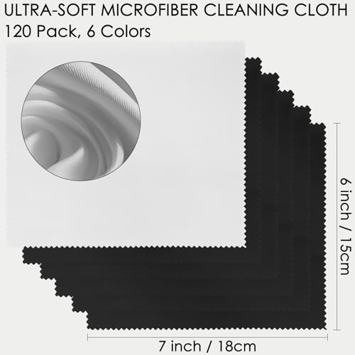 120 Pack Microfiber Cleaning Cloths for Glasses Cloth Eyeglass Cleaning Wipes 7" x 6" Lens Cleaning Cloth for Screens, Cameras, Eyeglasses, Cell Phone, LCD TV Screens, 2 Colors - color: Black and Gray