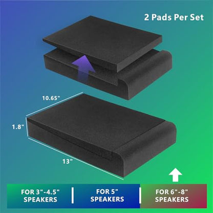 JBER 2 Pack Acoustic Isolation Pads, Studio Monitor Speaker Isolation Foam Pads, High Density Acoustic Foam Suitable for 6-8 Inch Speakers for Sound Improvement Prevent Vibrations (13 * 10.65 * 1.8") - size: LARGE for 6"-8" MONITOR