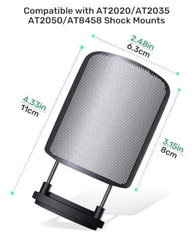Metal Windscreen Pop Filter Compatible with Audio Technica at2020 at2035 at2050 at8458 Mic Shock Mount, Metal Mesh Cover, Anti-explosion Noise Cover Eliminates Pops and Hisses Sounds, Black - size: AT2020 Windscreen Pop Filter