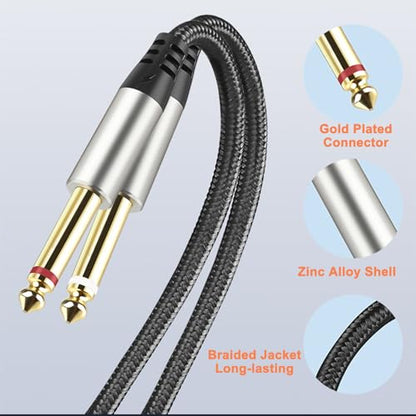 DTECH 3ft 3.5mm to 1/4 Adapter Audio Stereo Cable TRS 1/8 to Dual Quarter Inch TS 6.35mm Y Splitter Guitar AMP Aux Cord for Headphones Jack Laptop Speaker Phone Mixer - size: 3ft