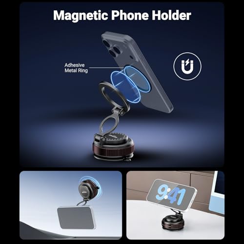 NEEWER Vacuum Suction Cup Mount, 360° Adjustable Magnetic Cell Phone Holder Stand Compatible with MagSafe iPhone, Quick Release for Your Car POV Dash Windshield Gym Desk Video Recording, PA138 - style: PA138