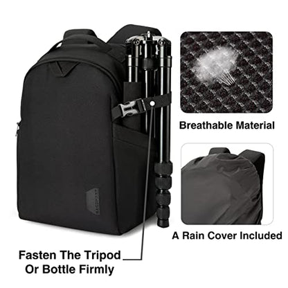 BAGSMART Small Camera Bag Backpack, DSLR SLR Camera Case Fits 13.3 Inch Laptop, Waterproof Photography Backpacks with Rain Cover Tripod Holder for Women Men, Black - color: Black, size: Small