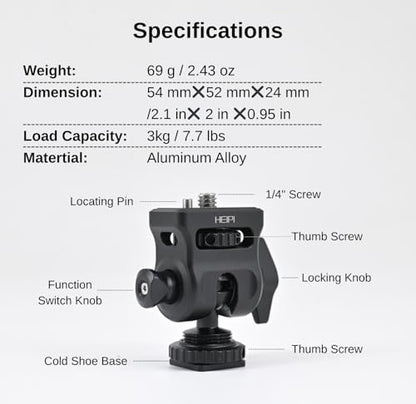 HEIPI Field Monitor Mount with Cold Shoe Mount Swivel 360° and Tilt 180°, Holder for Camera Monitor Mount, LED, Flash and Video Shooting Photography Accessories, Max Load Capacity 7.7lbs