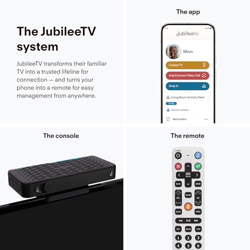 JubileeTV Remote Care System for Seniors — Stay Connected Through Their TV | Control TV Remotely from Your Phone | Video Calls, Reminders & Monitoring | Simple Setup + Voice Remote