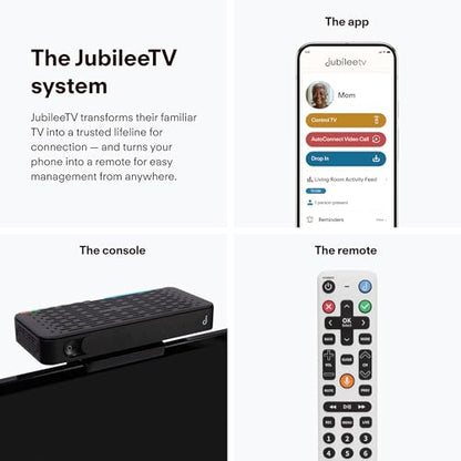 JubileeTV Remote Care System for Seniors — Stay Connected Through Their TV | Control TV Remotely from Your Phone | Video Calls, Reminders & Monitoring | Simple Setup + Voice Remote
