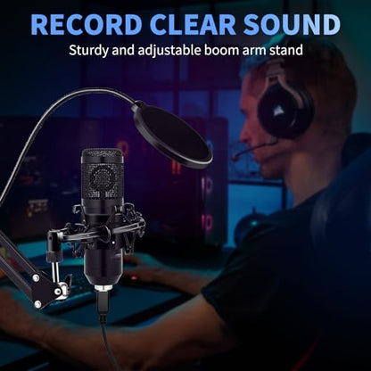 GUHUS USB Condenser Microphone,Computer PC Microphone Kit with Adjustable Boom Arm Stand Shock Mount for YouTube Vocal Gaming Streaming